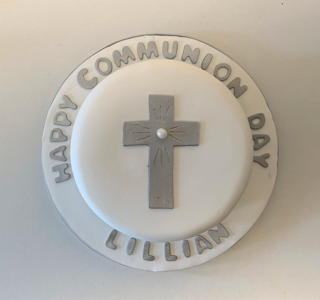 Communion Cake - Silver cross